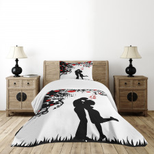 Lovers near Abstract Tree Bedspread Set