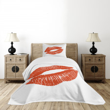 Red Lips Kiss Mark Grunge Bedspread Set