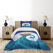 Old Ship Riding Waves Bedspread Set