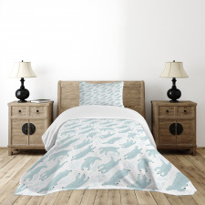 Swimming Polar Bears Sea Bedspread Set