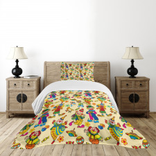 Funny Cartoonish Clowns Bedspread Set