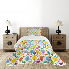 Colorful Forest Owls Bedspread Set