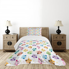 Owls Face Expressions Bedspread Set