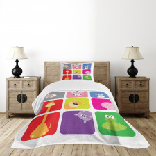 Cartoon Colorful Frames Bedspread Set