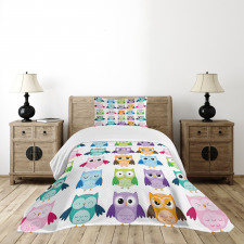 Friendly Bird Owl Comic Bedspread Set