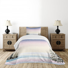 Snowfall and Pine Trees Bedspread Set