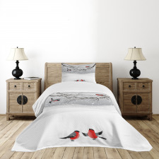 Wintertime Cartoon Birds Bedspread Set