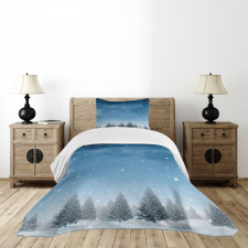 Xmas Blue Forest Trees Bedspread Set