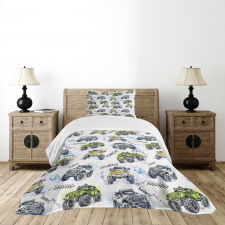 Hand Drawn Monster Truck Bedspread Set