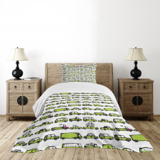 Sedans Bus Traveling Theme Bedspread Set