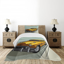 Yellow Vehicle Speeding Bedspread Set