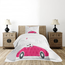 Woman Driving Vintage Car Bedspread Set