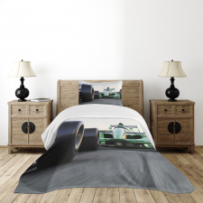 Indy Cars on Asphalt Road Bedspread Set