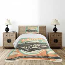 Retro Car Wash Poster Bedspread Set