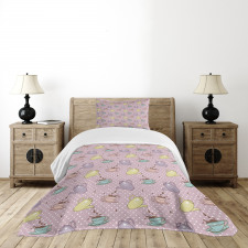 Polka Dotted Pot Cups Bedspread Set