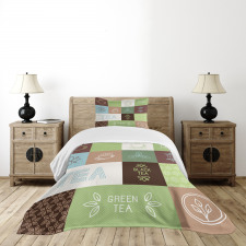 Checkered Tea Images Bedspread Set