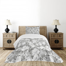 Monochrome Sketch Leaf Bedspread Set