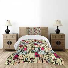 Robots on Grid Squares Bedspread Set