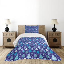 Snowflakes Xmas Trees Bedspread Set