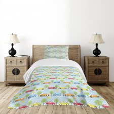 Checkered Cars with Trees Bedspread Set