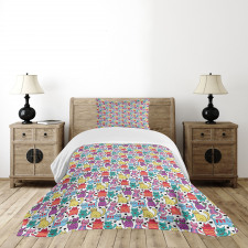 Colorful Romantic Mascots Bedspread Set