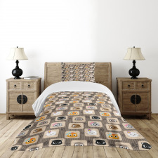 Patchwork Style Silly Faces Bedspread Set