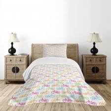 Different Colored Bikes Bedspread Set