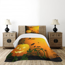 Pumpkin Leaves Bats Bedspread Set