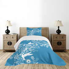 Flowers Flying Doves Asian Bedspread Set