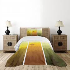 Hills Trees and Birds Bedspread Set