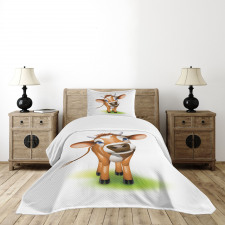 Cow with Blue Eyes Grass Bedspread Set