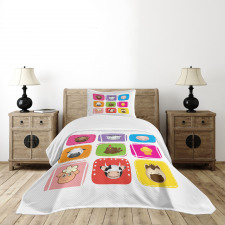 Geometric Squares Faces Bedspread Set