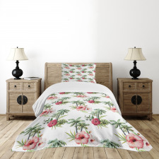 Palm Trees Hibiscus Bedspread Set