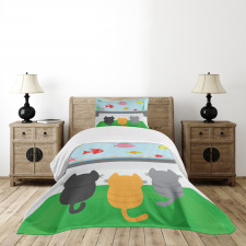 Cats Looking at Fishtank Bedspread Set