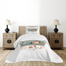 Sleeping Girl with Cat Bedspread Set