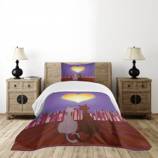 Cat Couple Heart Moon Bedspread Set