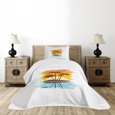 Exotic Palm Trees Sunset Bedspread Set