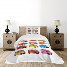 Colorful Food Trucks Bedspread Set