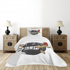 Cartoon Puck Bites Stick Bedspread Set