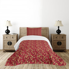 Colored Foliage Pattern Bedspread Set