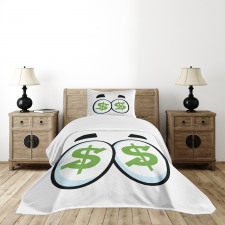 Green Dollar Signs Cartoon Bedspread Set