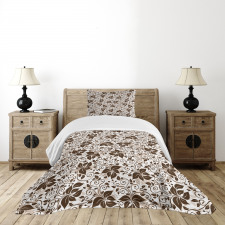 Brown Flower Leaves Bedspread Set