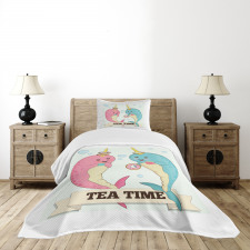 Tea Drinking Whales Bedspread Set