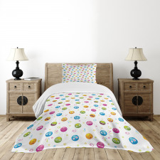 Colorful Round Fun Faces Bedspread Set