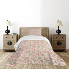 Pastel Flowers Leaves Bedspread Set