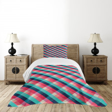 Diagonal Grid Rhombuses Bedspread Set