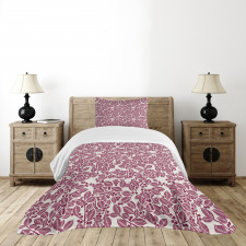 Monochrome Foliage Motif Bedspread Set