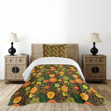 Ornate Birds Flowers Bedspread Set