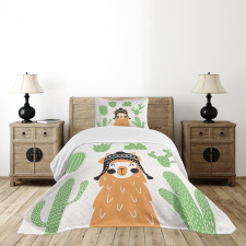 Llama in Hat Smiling Bedspread Set