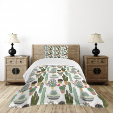 Succulents Flower Pots Bedspread Set